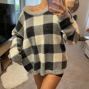 Cyrus Buffalo Black and White Checkered Soft Fuzzy Sweater
